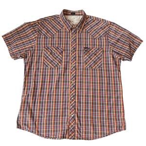 VTG Bullhead Western Pearl Snap XXL Cowboy Grunge Plaid Short Sleeve 100% Cotton